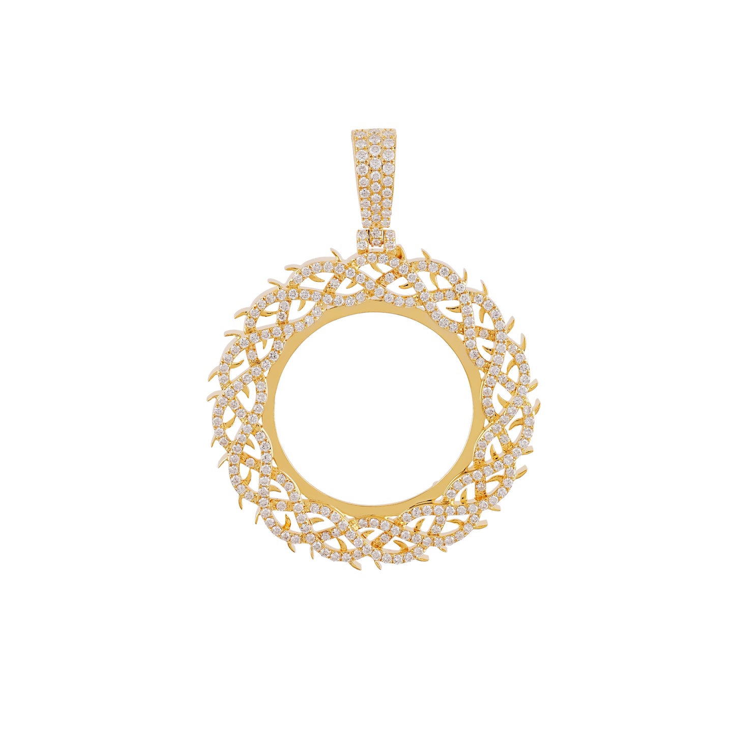 10K Yellow Gold Diamond Coin Pendant | Iced Out Round Medallion Charm