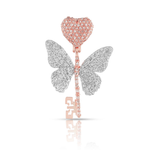 Rose Gold Round Diamond Butterfly Pendant