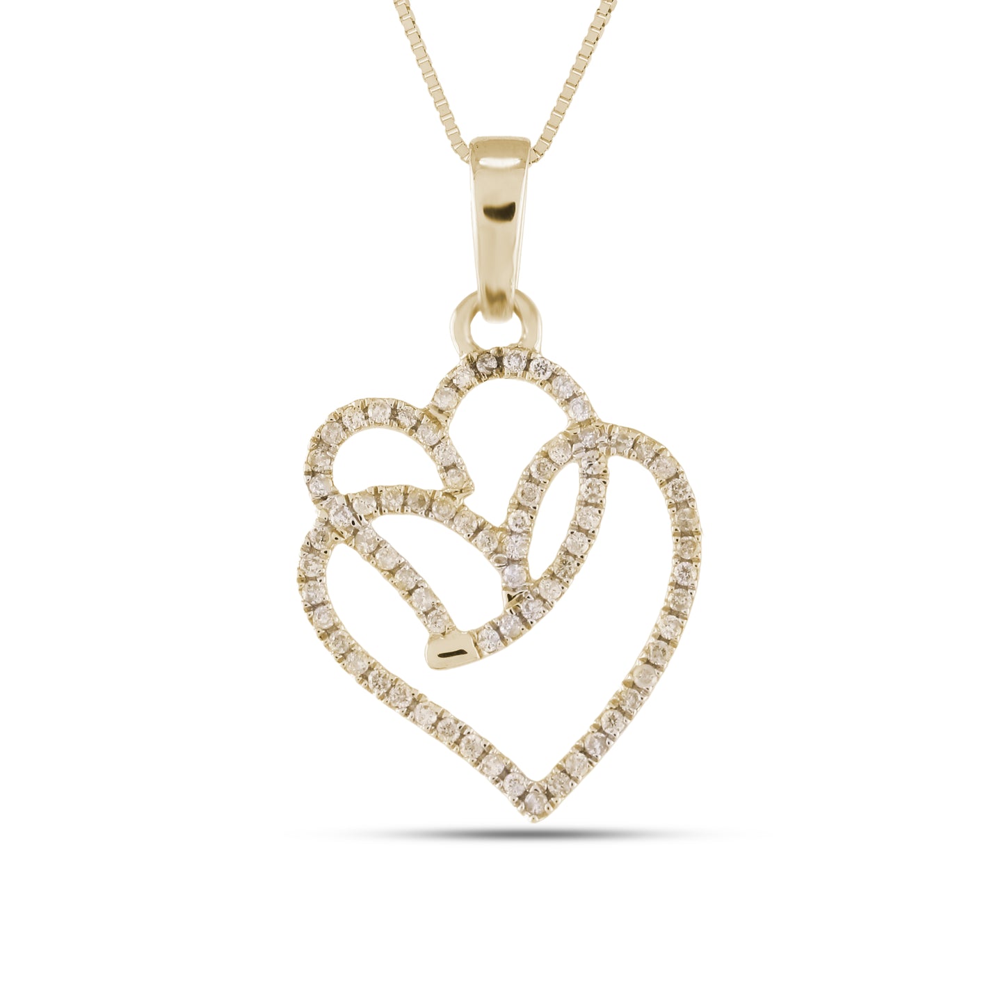 Yellow Gold Overlapping Two Hearts Diamond Pendant