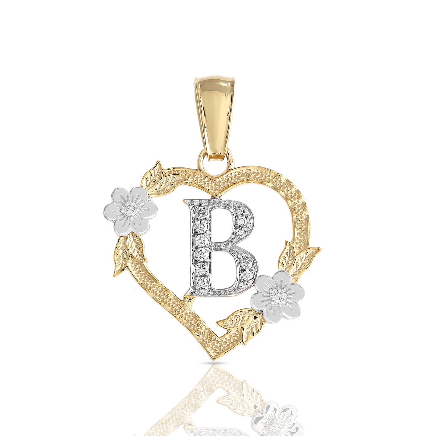 Yellow Gold Heart Initial Letter Pendant-'A TO Z' Flower charm by Truth Jewel