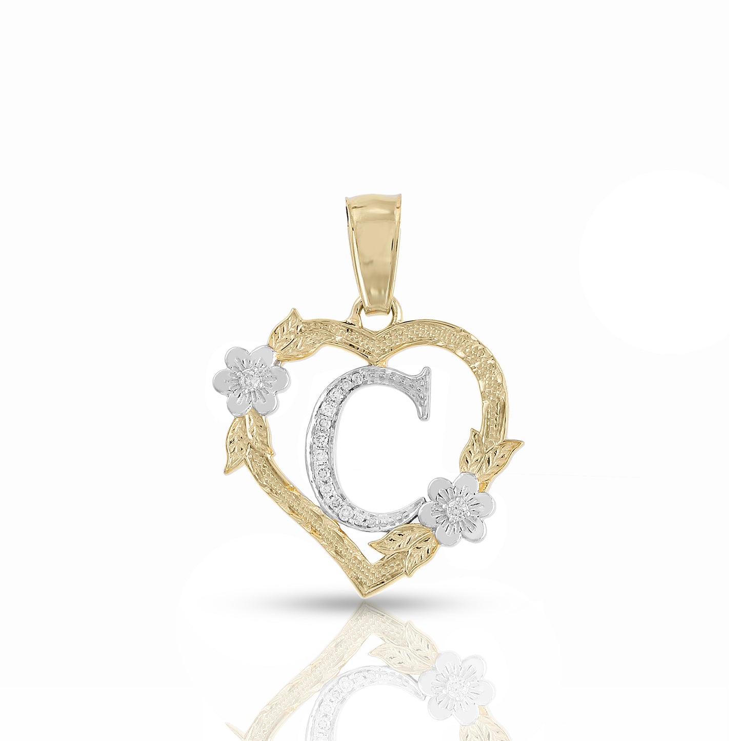 Yellow Gold Heart Initial Letter Pendant-'A TO Z' Flower charm by Truth Jewel