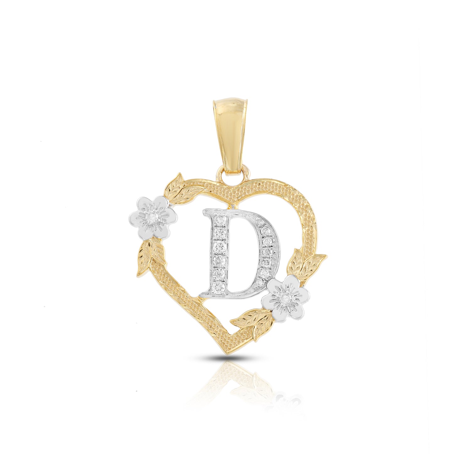 Yellow Gold Heart Initial Letter Pendant-'A TO Z' Flower charm by Truth Jewel