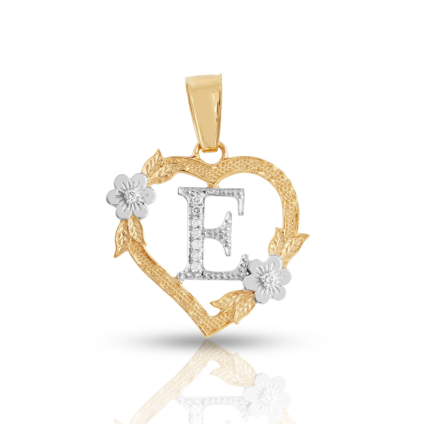 Yellow Gold Heart Initial Letter Pendant-'A TO Z' Flower charm by Truth Jewel