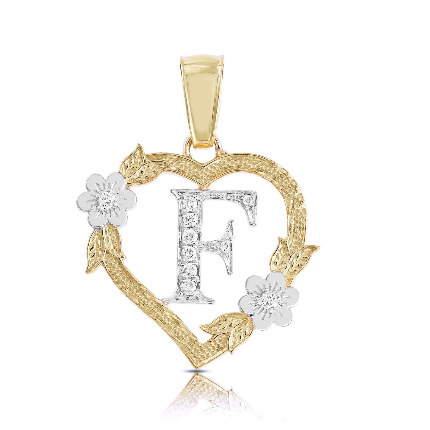 Yellow Gold Heart Initial Letter Pendant-'A TO Z' Flower charm by Truth Jewel
