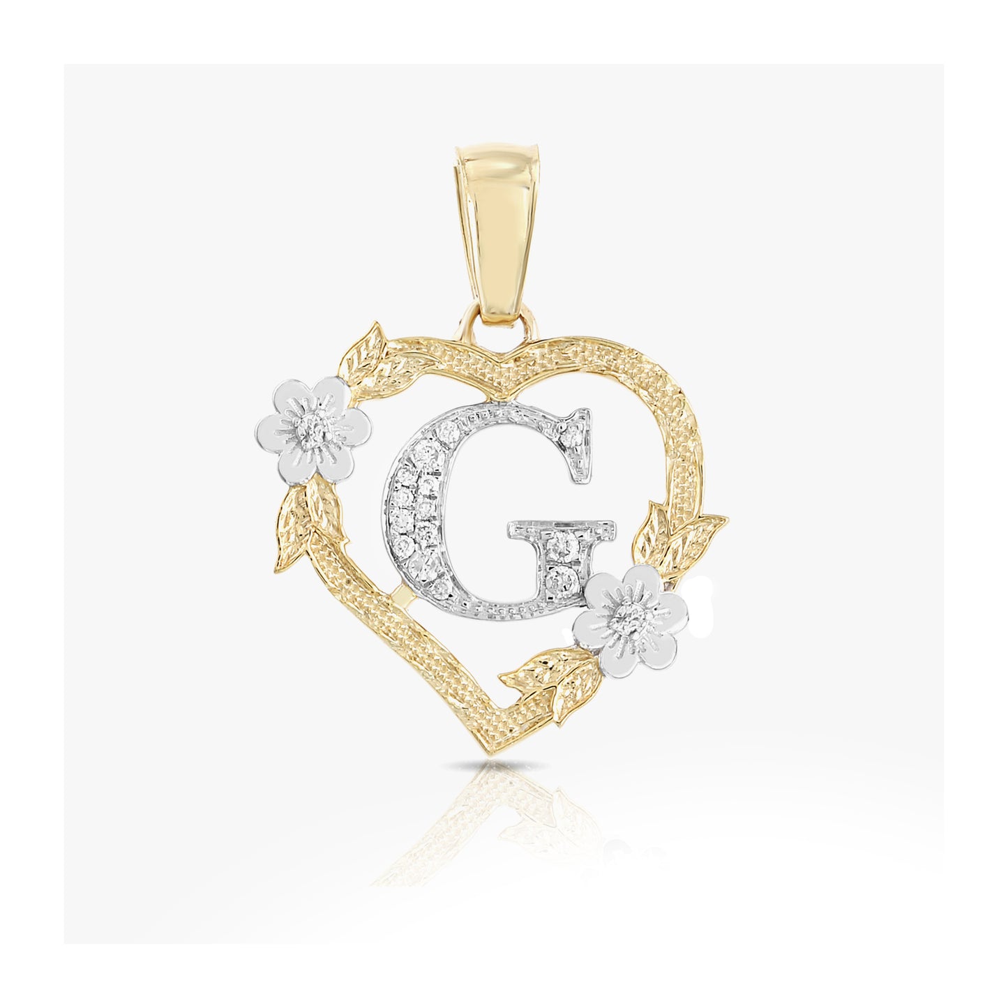 Yellow Gold Heart Initial Letter Pendant-'A TO Z' Flower charm by Truth Jewel