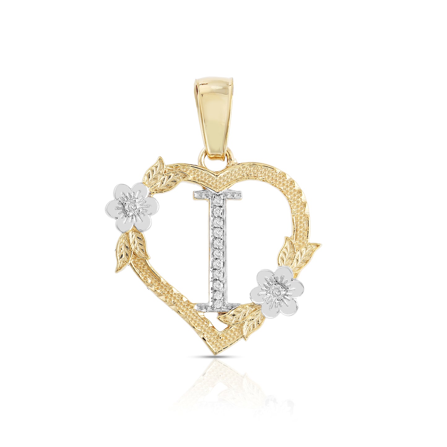 Yellow Gold Heart Initial Letter Pendant-'A TO Z' Flower charm by Truth Jewel