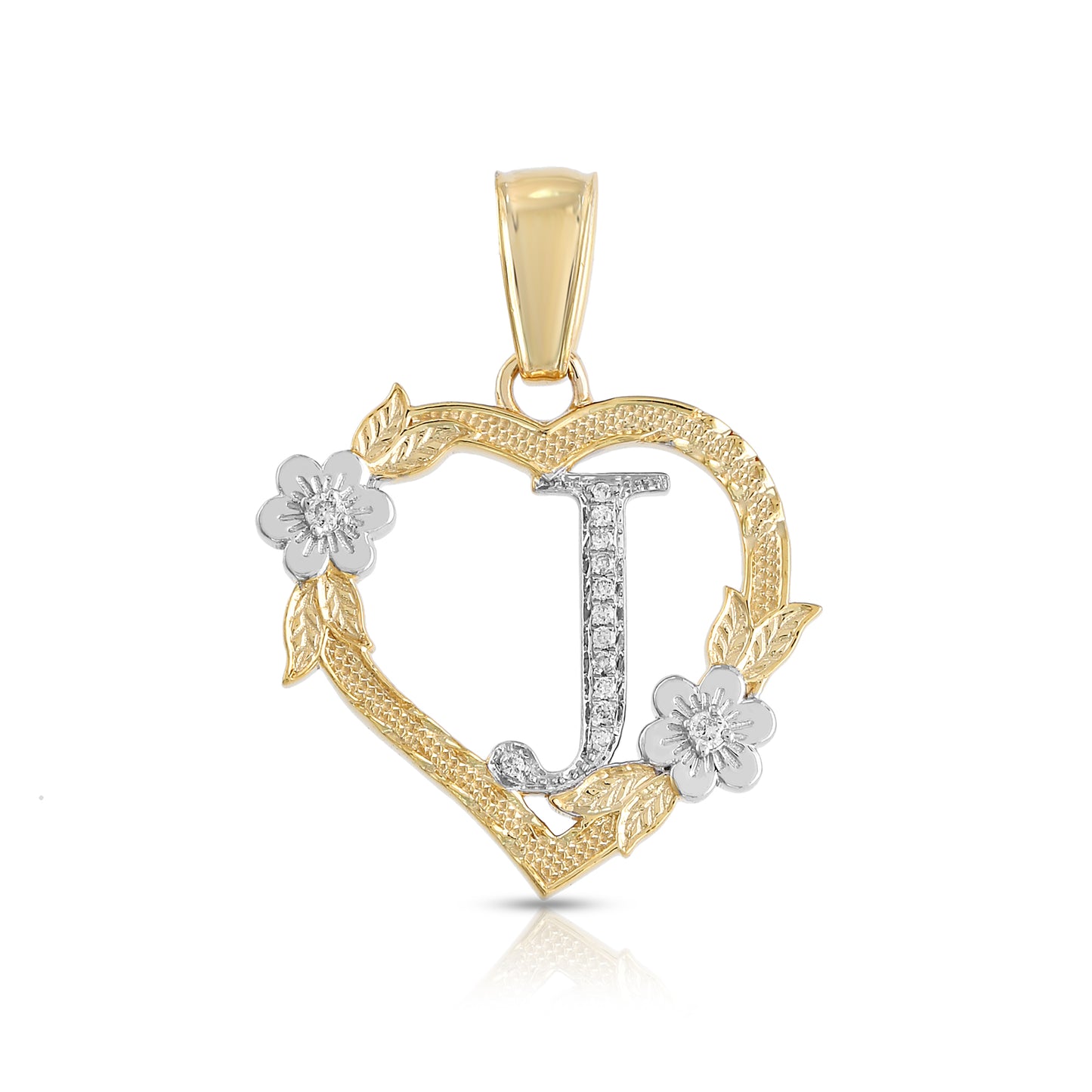 Yellow Gold Heart Initial Letter Pendant-'A TO Z' Flower charm by Truth Jewel