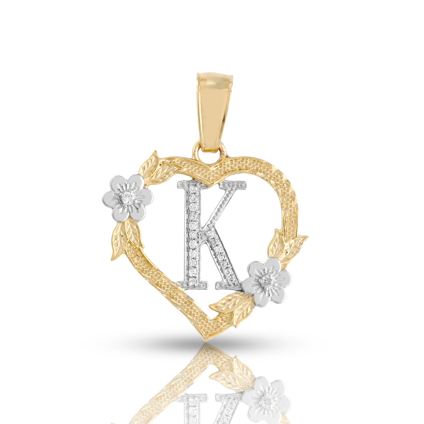 Yellow Gold Heart Initial Letter Pendant-'A TO Z' Flower charm by Truth Jewel