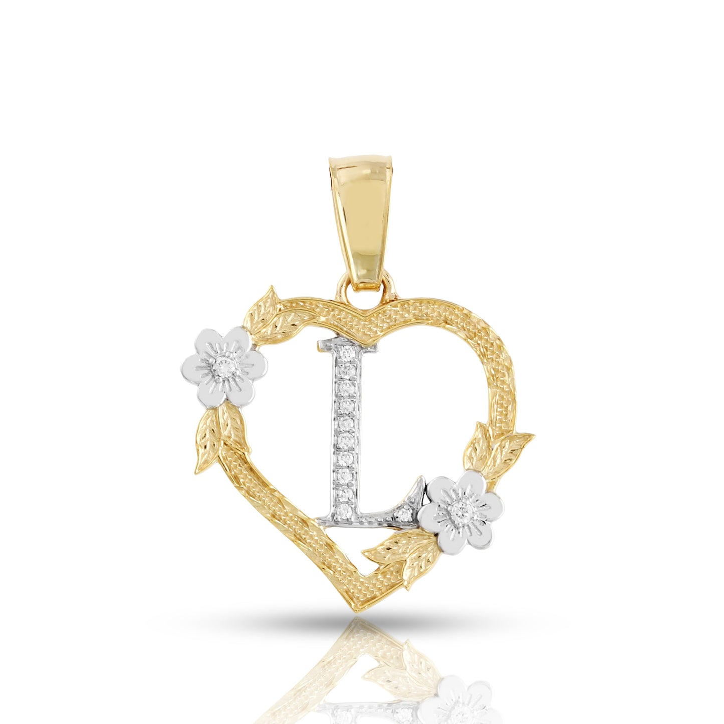 Yellow Gold Heart Initial Letter Pendant-'A TO Z' Flower charm by Truth Jewel