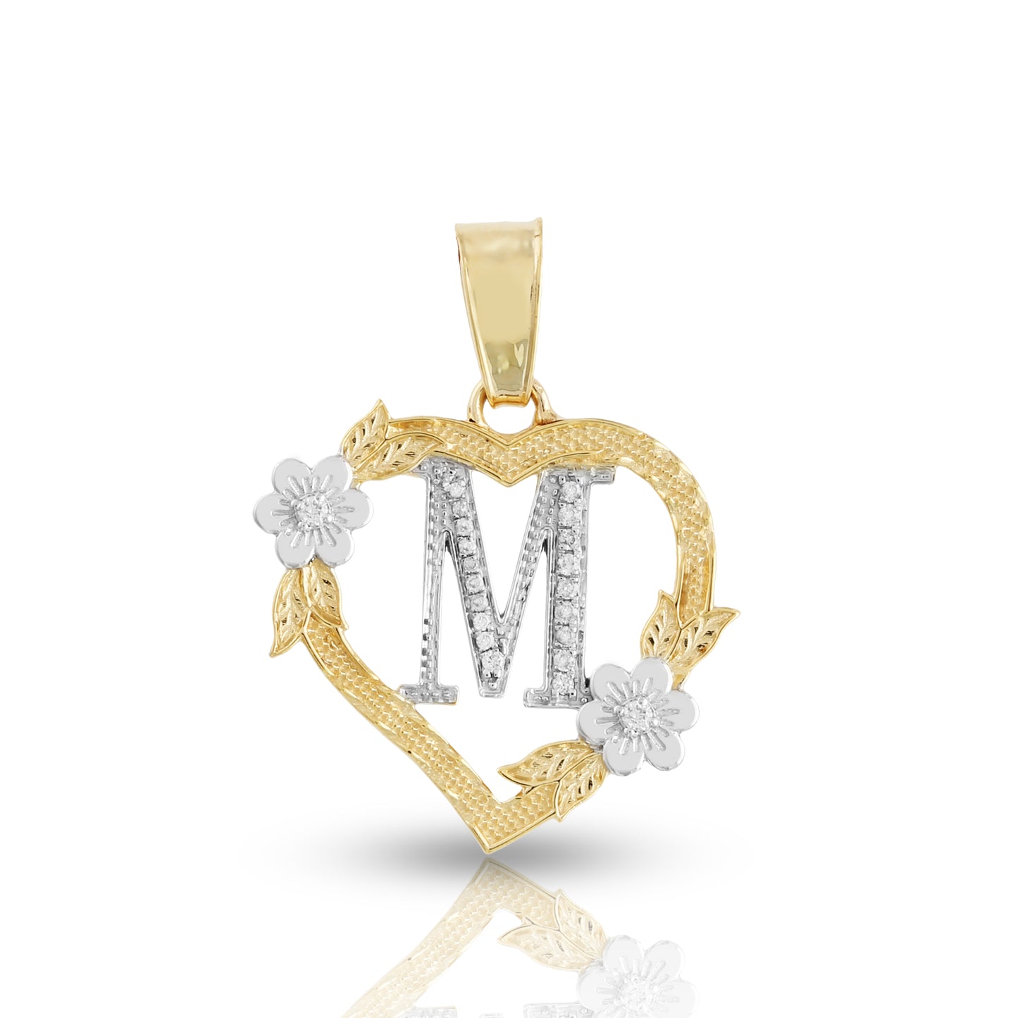 Yellow Gold Heart Initial Letter Pendant-'A TO Z' Flower charm by Truth Jewel