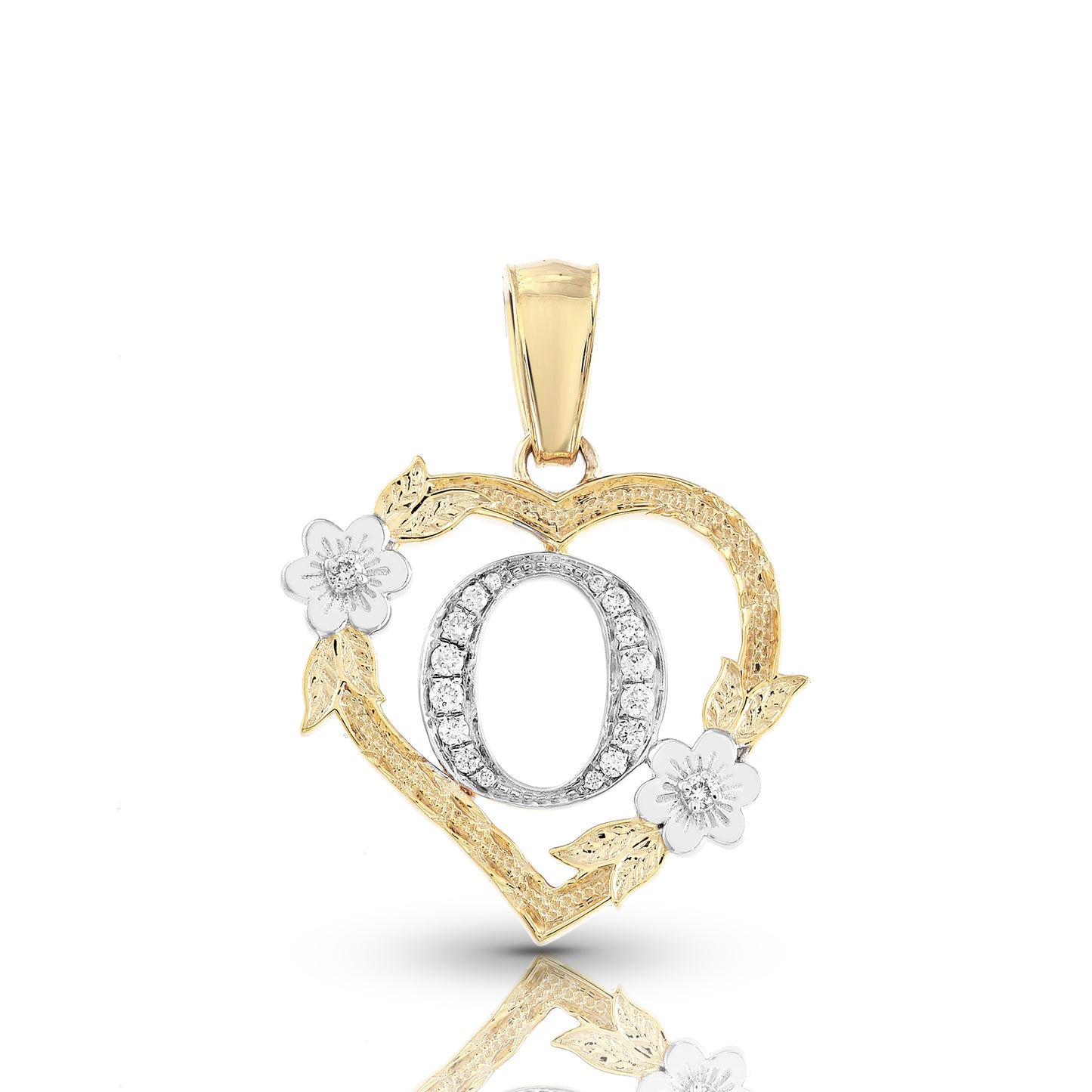 Yellow Gold Heart Initial Letter Pendant-'A TO Z' Flower charm by Truth Jewel
