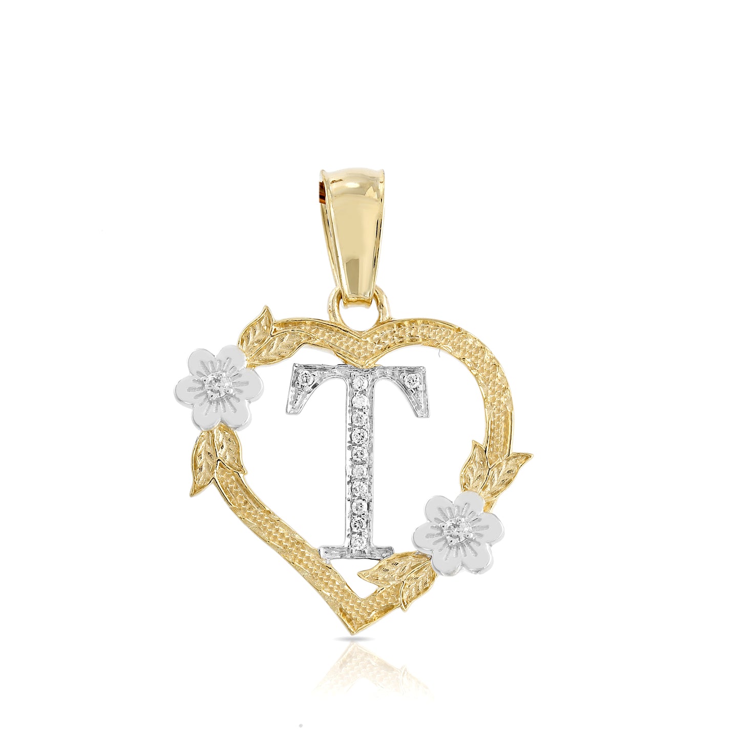 Yellow Gold Heart Initial Letter Pendant-'A TO Z' Flower charm by Truth Jewel