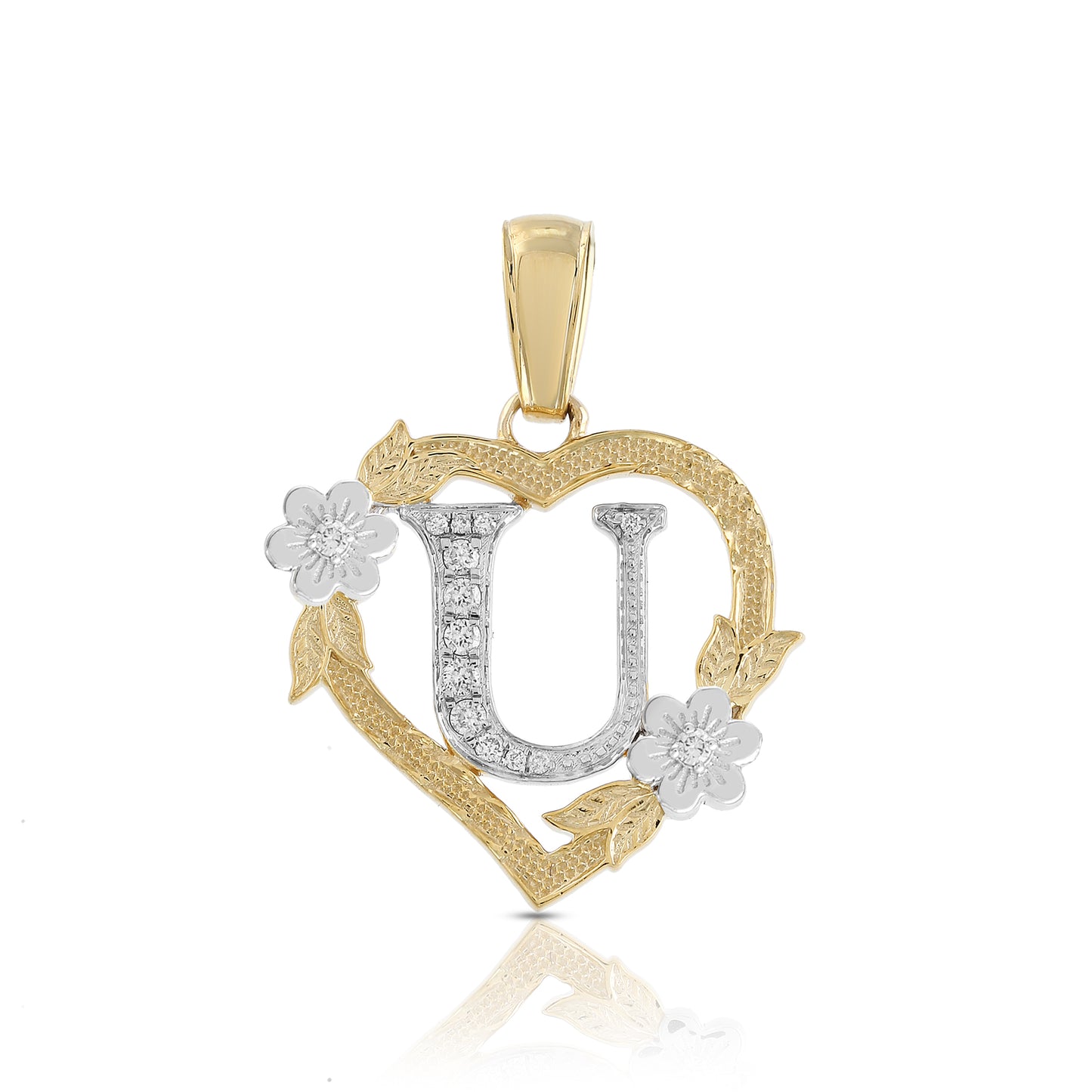 Yellow Gold Heart Initial Letter Pendant-'A TO Z' Flower charm by Truth Jewel