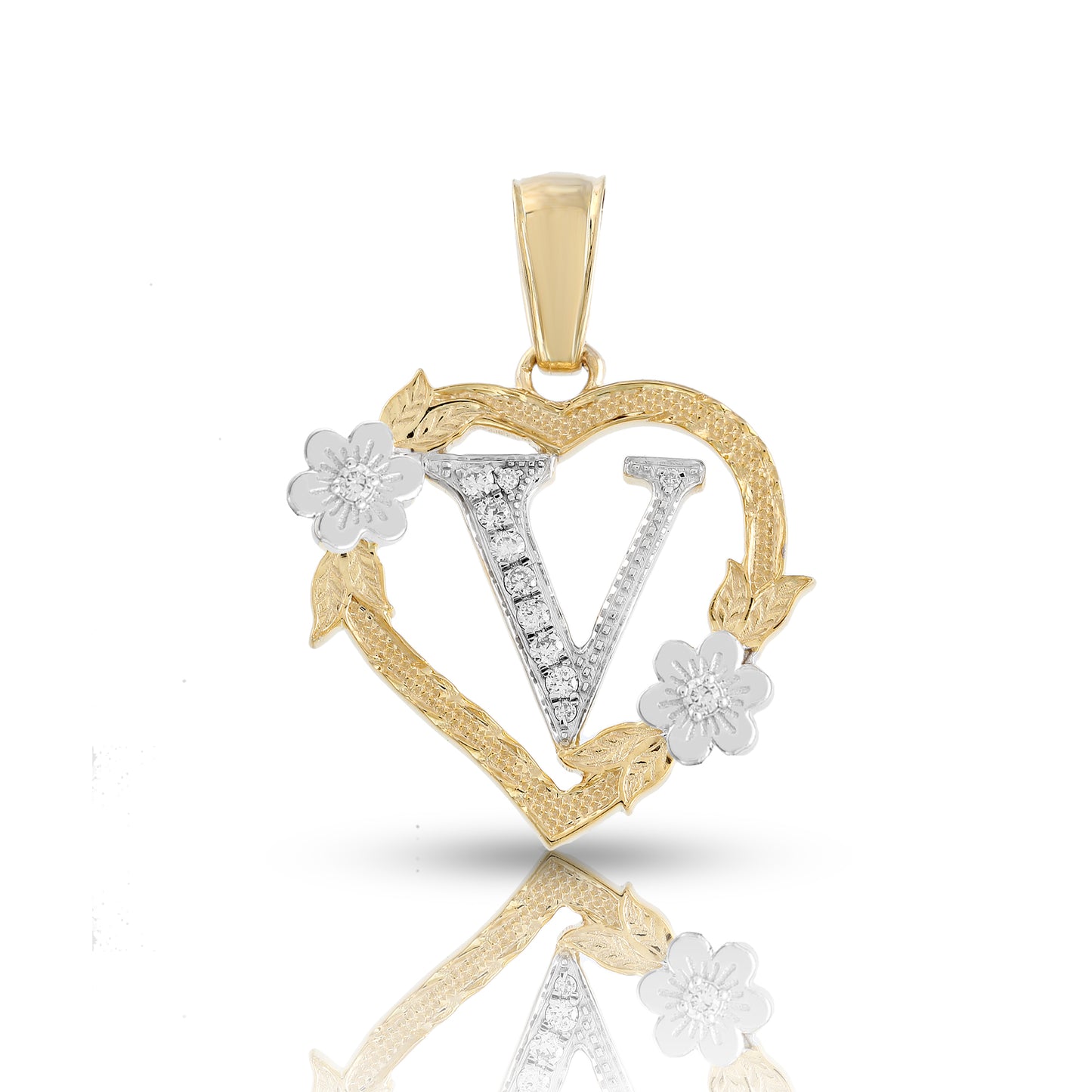 Yellow Gold Heart Initial Letter Pendant-'A TO Z' Flower charm by Truth Jewel