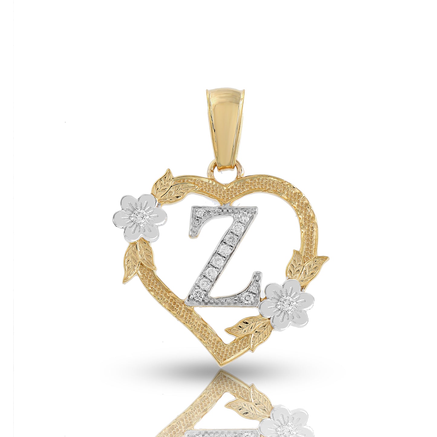 Yellow Gold Heart Initial Letter Pendant-'A TO Z' Flower charm by Truth Jewel