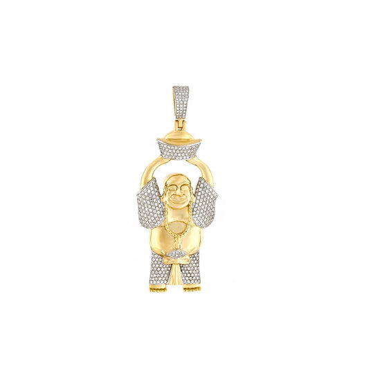 10K Yellow Gold Diamond Happy Buddha Pendant Prosperity Charm