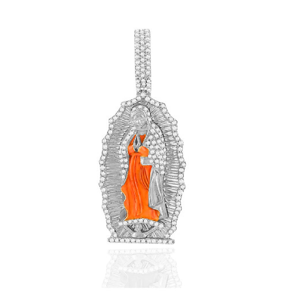 925 Silver Guadalupe Statue Diamond Pendant