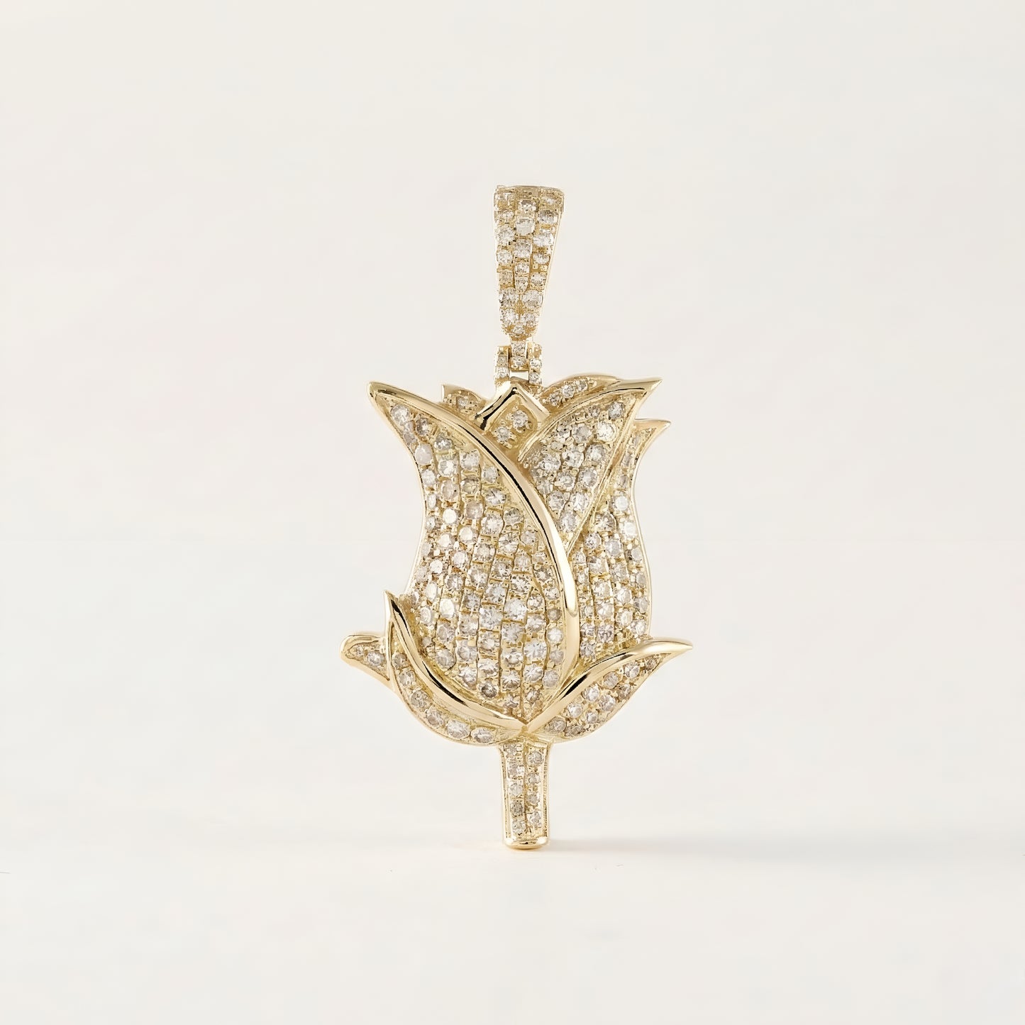 Yellow Gold Rose Flower Diamond Pendant