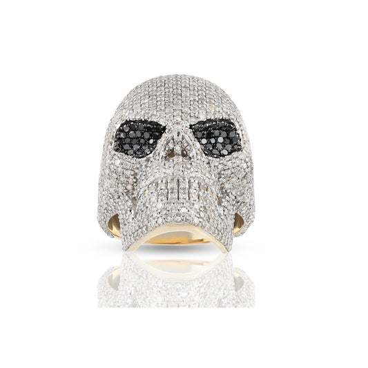 Yellow Gold Round Diamond Halloween Skull Ring