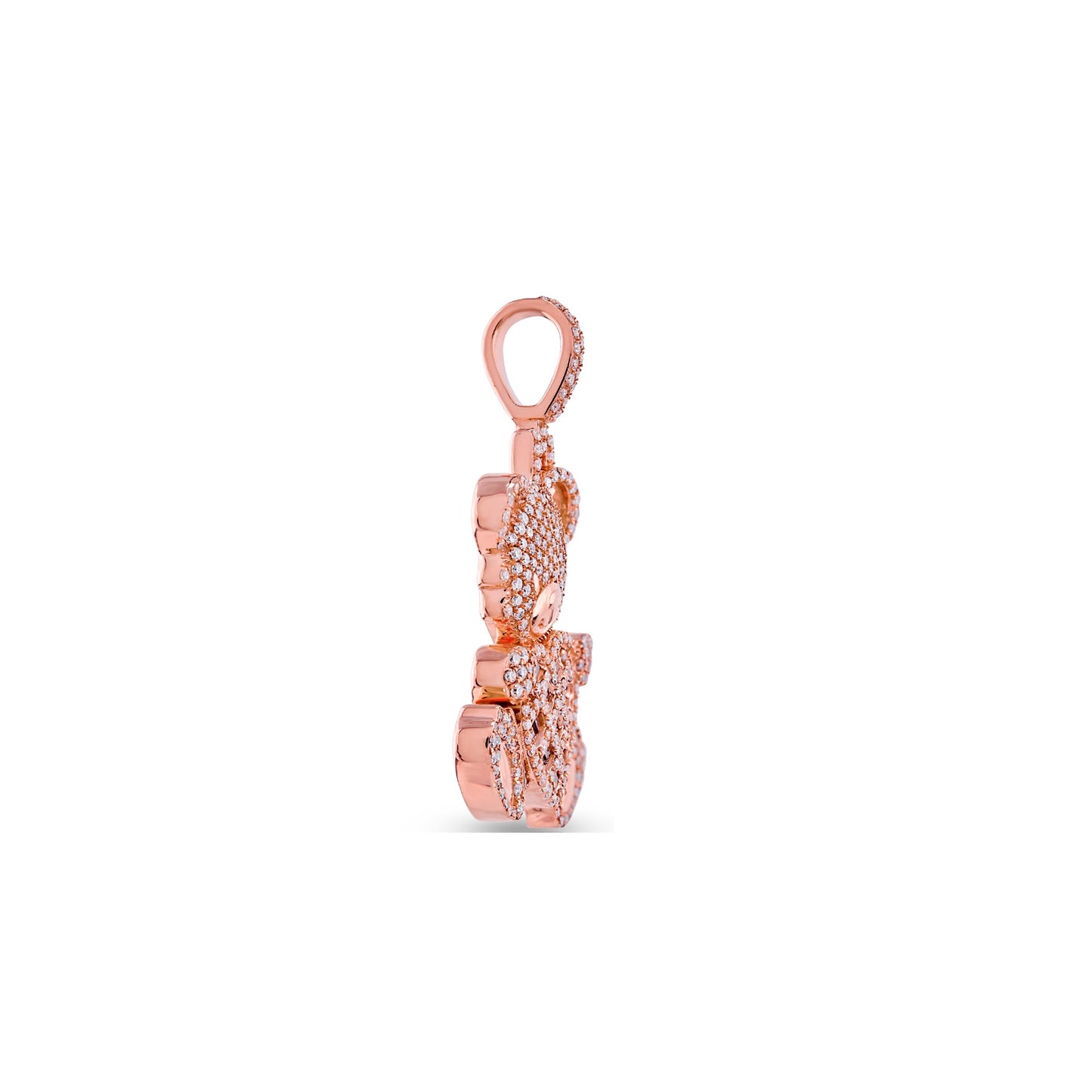 Rose Gold Round and Baguette Diamond Heart with Teddy Bear Pendant