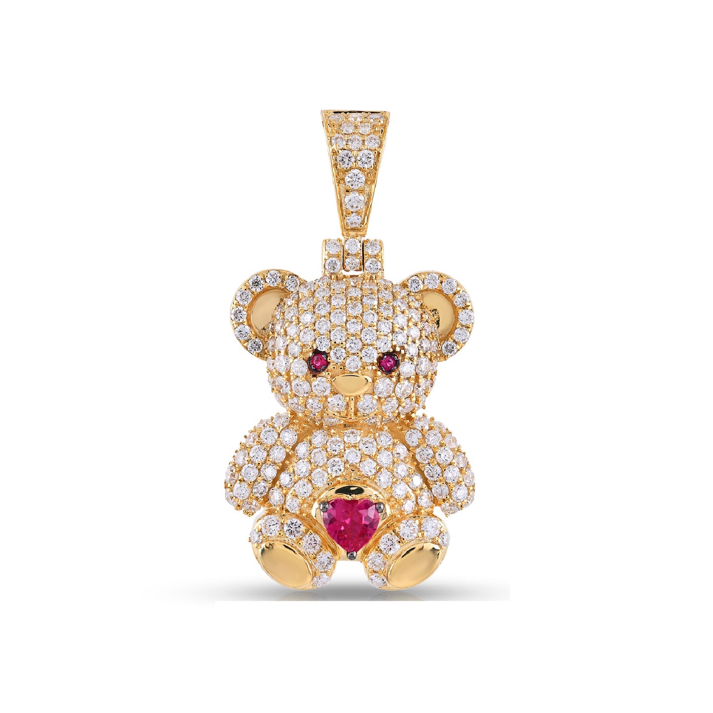 Ruby Heart Teddy Bear Red Diamond Pendant