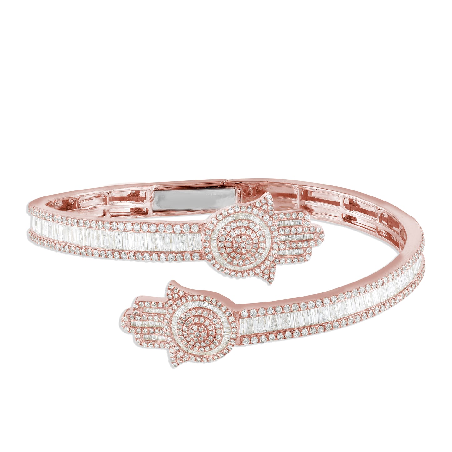 10K Gold Round and Baguette Diamond Hamsa Bracelet