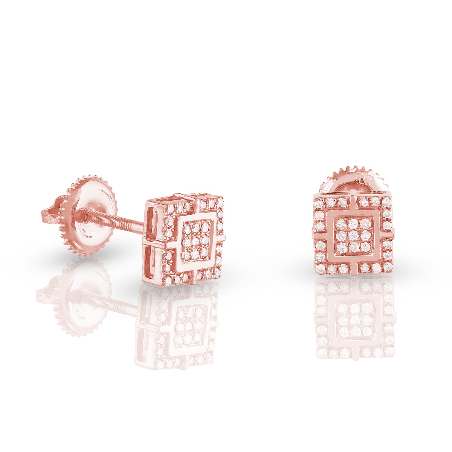 Gold Square Earrings Round Natural Diamond 0.15CT by Truth Jewel