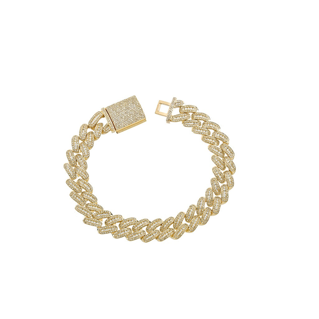 10K Yellow Gold Round Diamond Cuban Bracelet