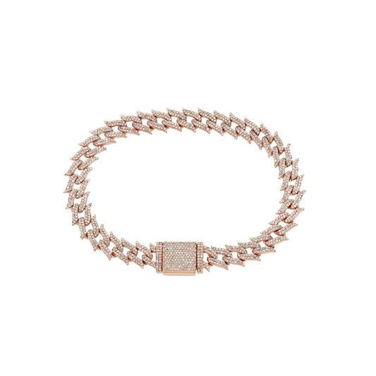 14K Rose Gold  Diamond Spiked Cuban Bracelet By Truth Jewel
