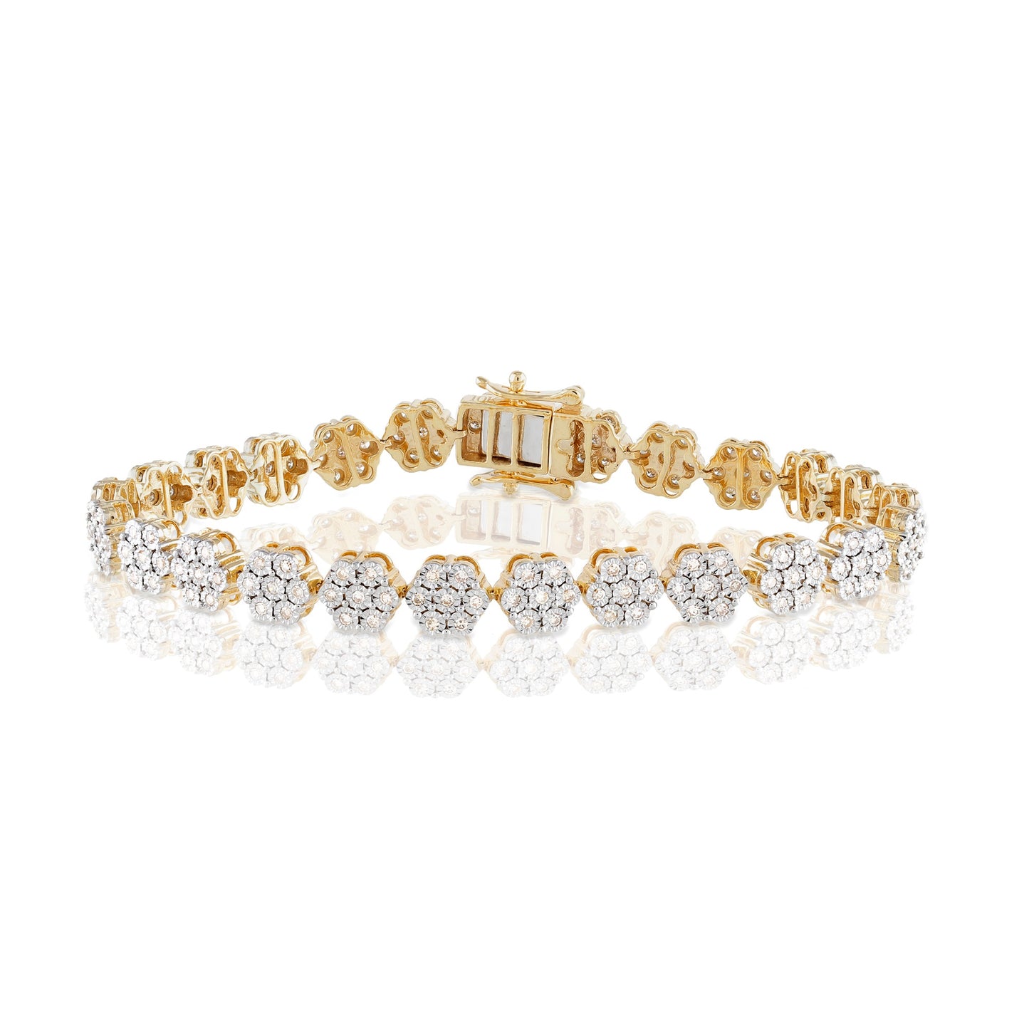 10K Gold Women Flower Frame Illusion Set Diamond Tennis Bracelet