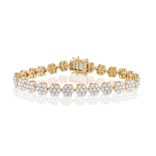 10K Gold Women Flower Frame Illusion Set Diamond Tennis Bracelet