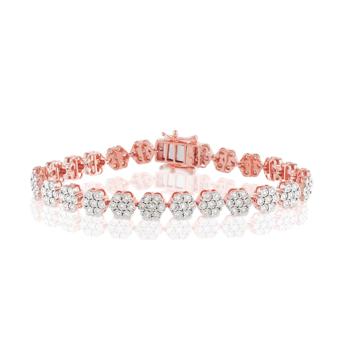 10K Gold Women Flower Frame Illusion Set Diamond Tennis Bracelet