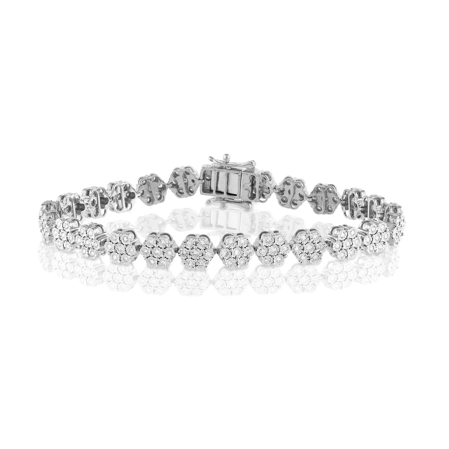 10K Gold Women Flower Frame Illusion Set Diamond Tennis Bracelet