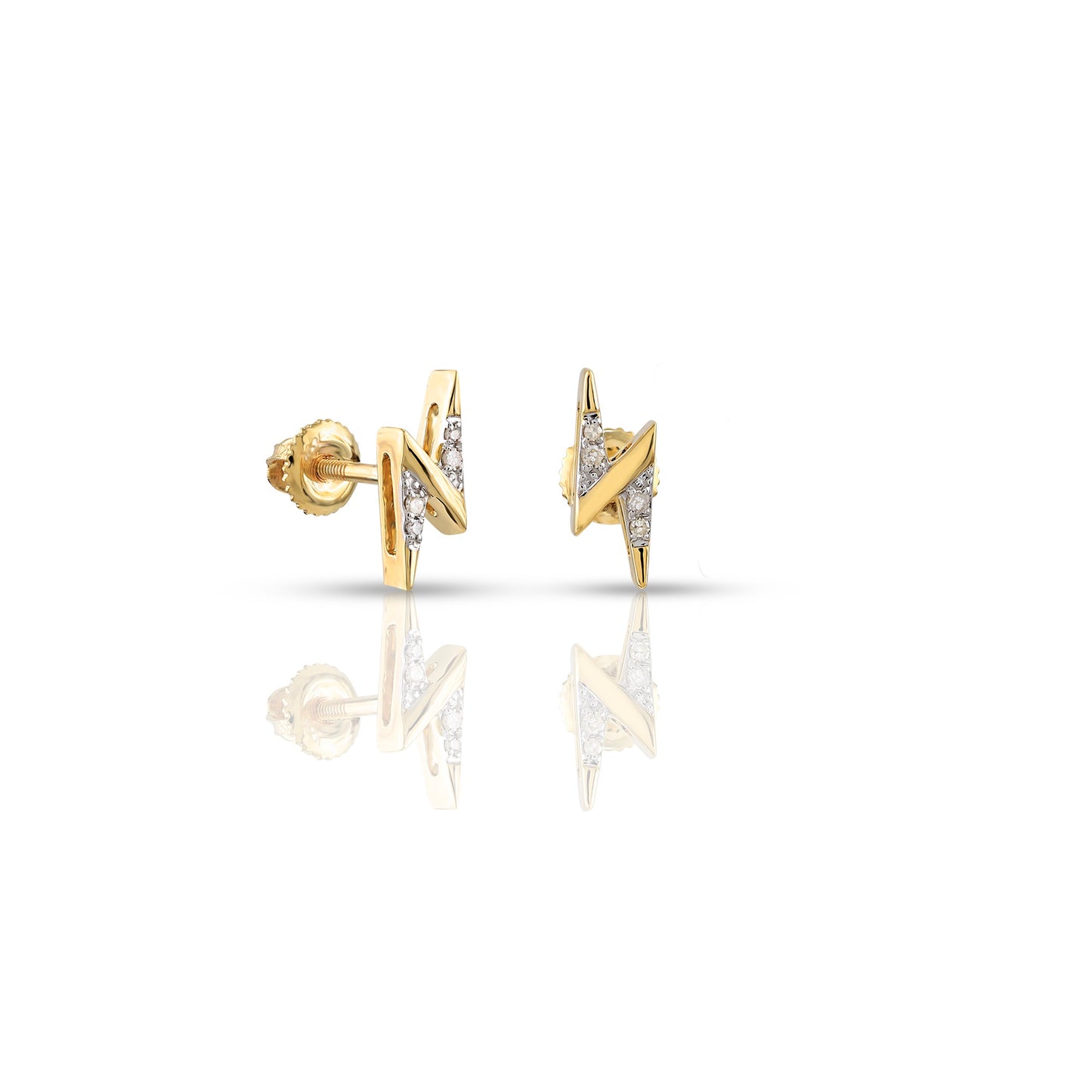 14kt Yellow Gold Diamond Lightning Bolt Stud Earring