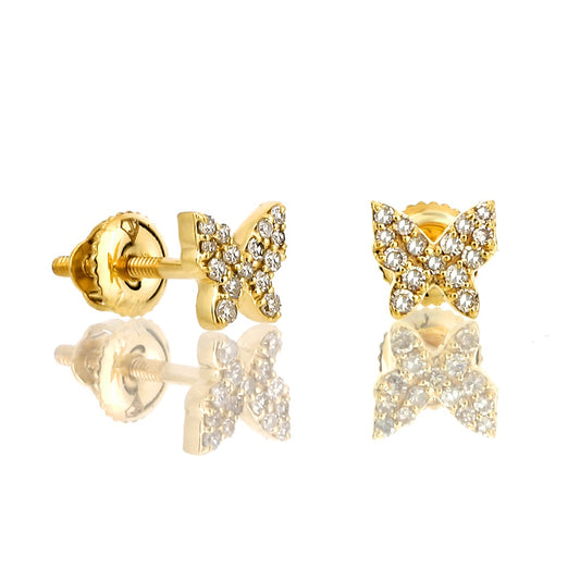 Yellow Gold Round Diamond Butterfly Earrings 0.13ct