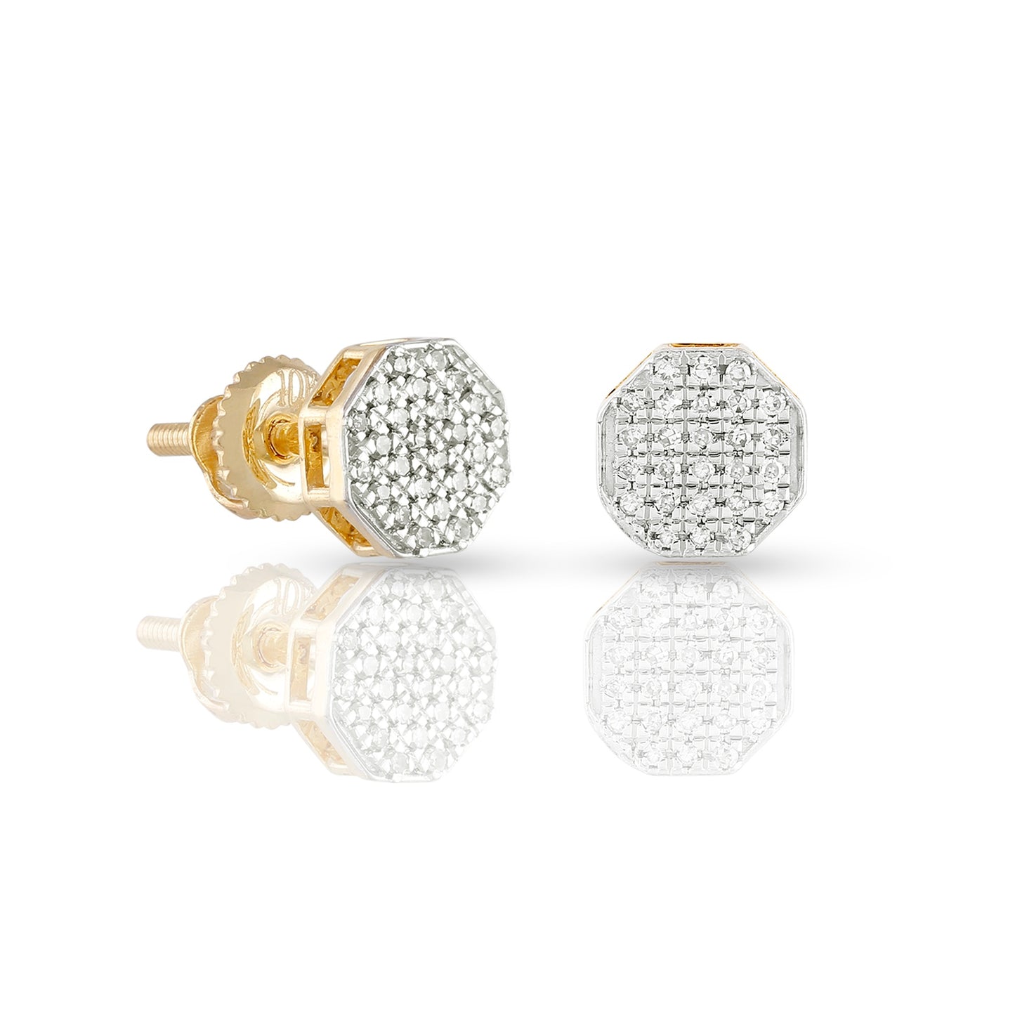 10kt Yellow Gold Round Diamond Octagon Earring