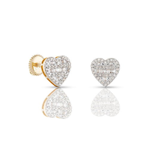 0.28ct Yellow Gold White Round and Baguette Diamond Heart Earrings by Truth Jewel