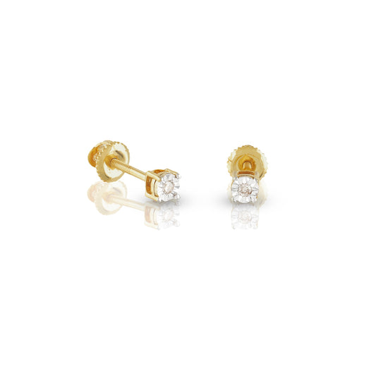 Yellow Gold Diamond Illusion Round Stud Earrings