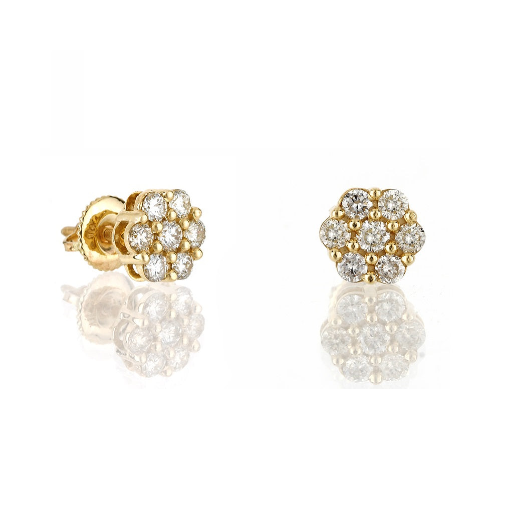 Yellow Gold Round Diamond Flower Earring 0.14ct