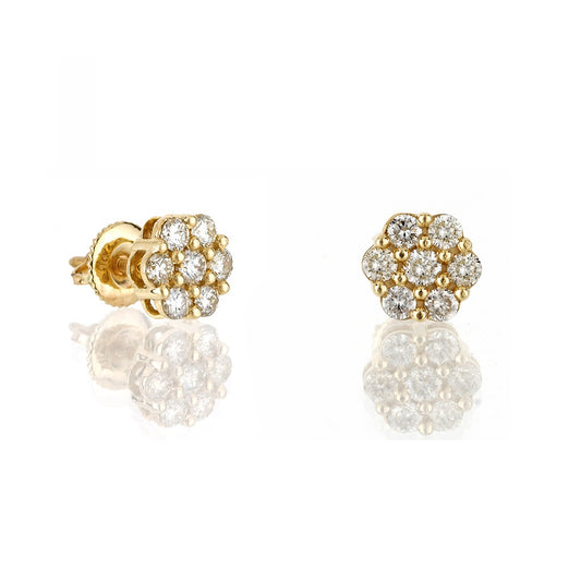 Yellow Gold Round Diamond Flower Earring 0.14ct