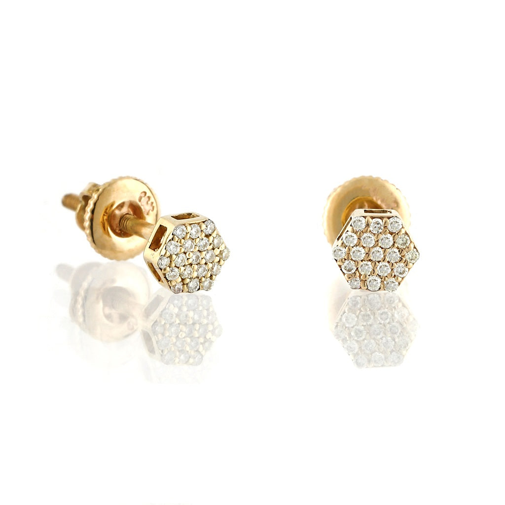 10kt Yellow Gold Diamond Hexagon Earring