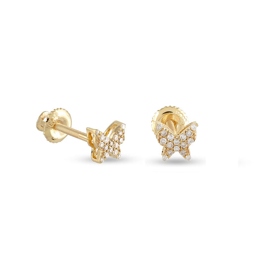 14K Yellow Gold  Diamond Butterfly Earrings