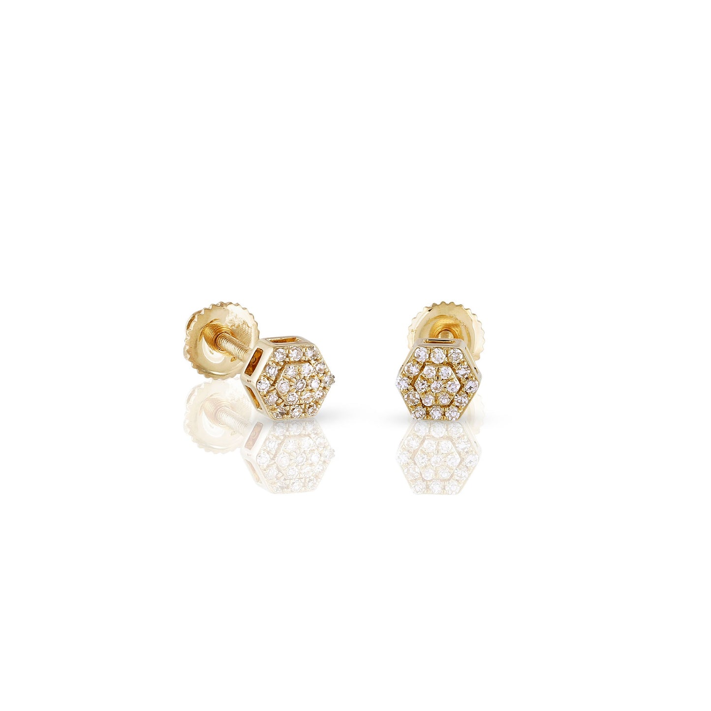 10kt Yellow Gold Diamond Hexagon Earring