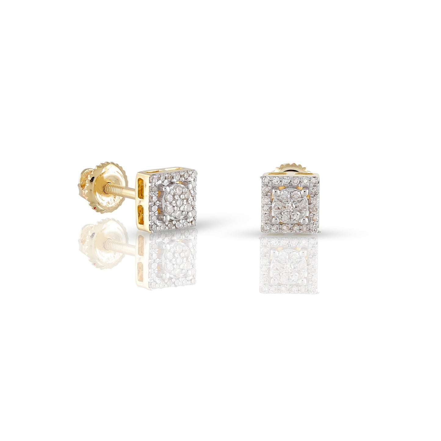 Yellow Gold Diamond Square Stud Earrings 0.13ct