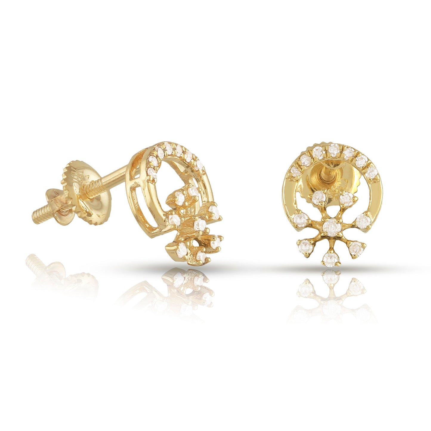 14kt Yellow Gold Round Diamond Women's Earrings