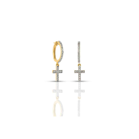 0.25ct Yellow Gold White Diamond Cross Earrings By Truth Jewel