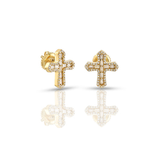 0.16ct Yellow Gold Baguette Diamond Cross Earrings By Truth Jewel