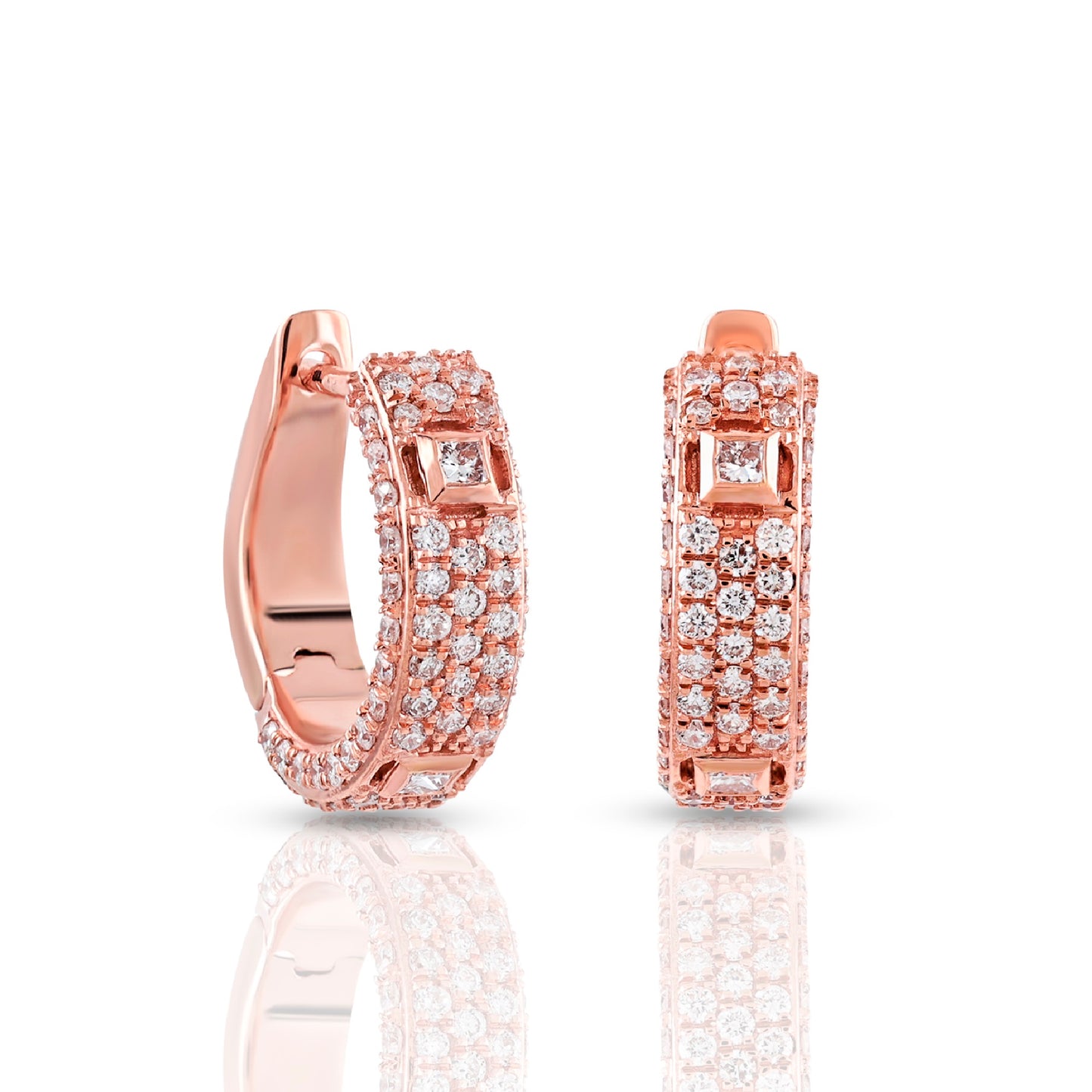 1.13ct Rose Gold Triple-Row Diamond Hoop Earrings by Truth Jewel