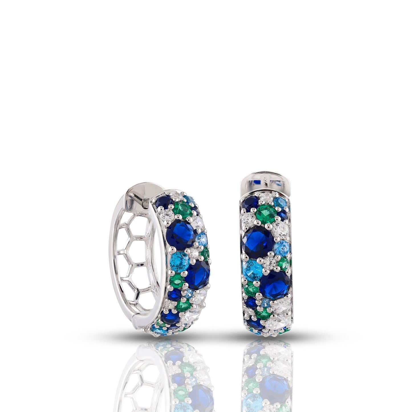 Diamond Hoop Earrings & 925 Silver 1.4CT Multi-Color Gemstone