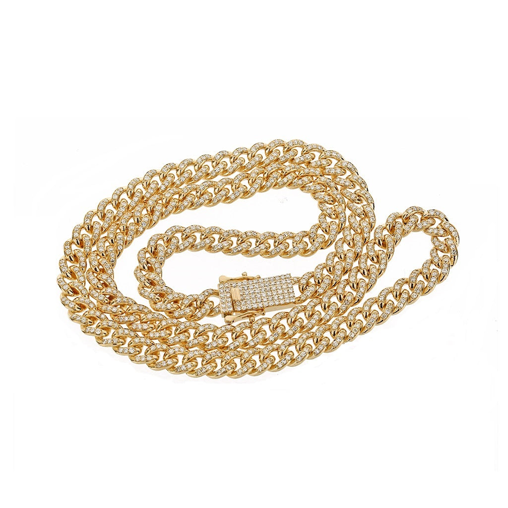 14K Yellow Gold Diamond Cuban Chain
